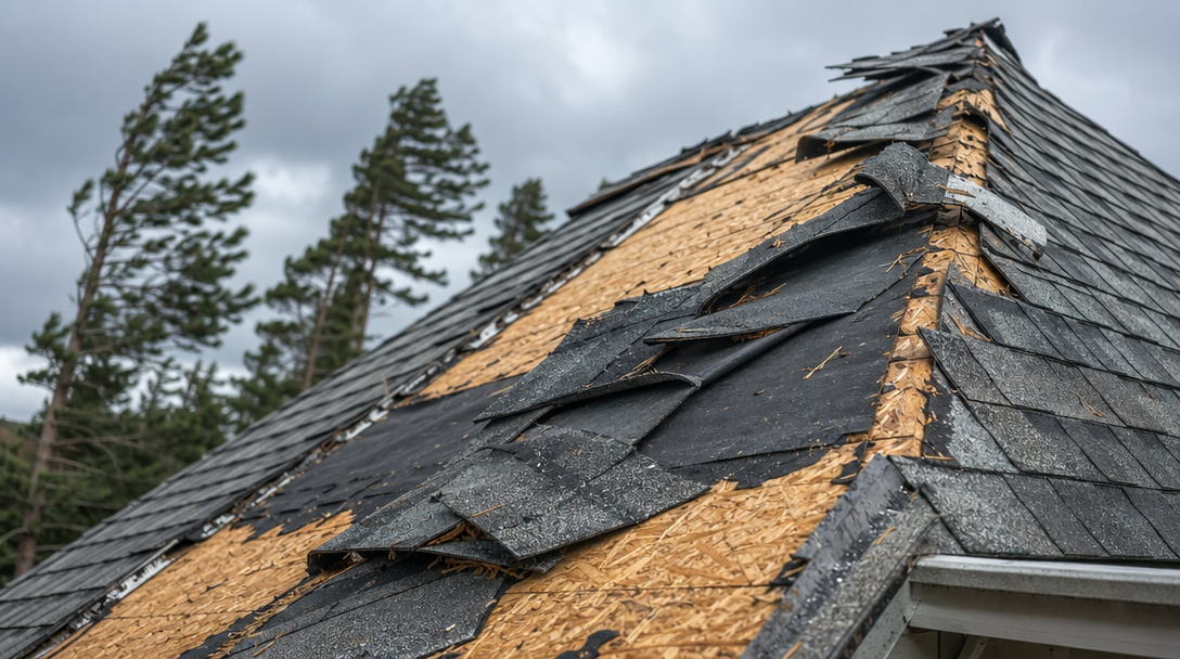 Storm damage repair — before and after roof restoration